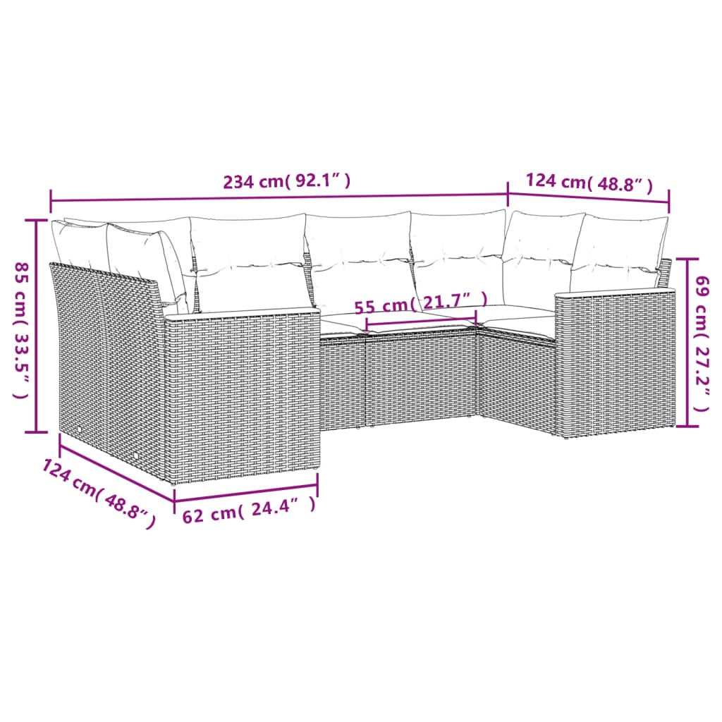 vidaXL Ensemble de canapés de jardin 6 pcs avec coussins gris résine tressée