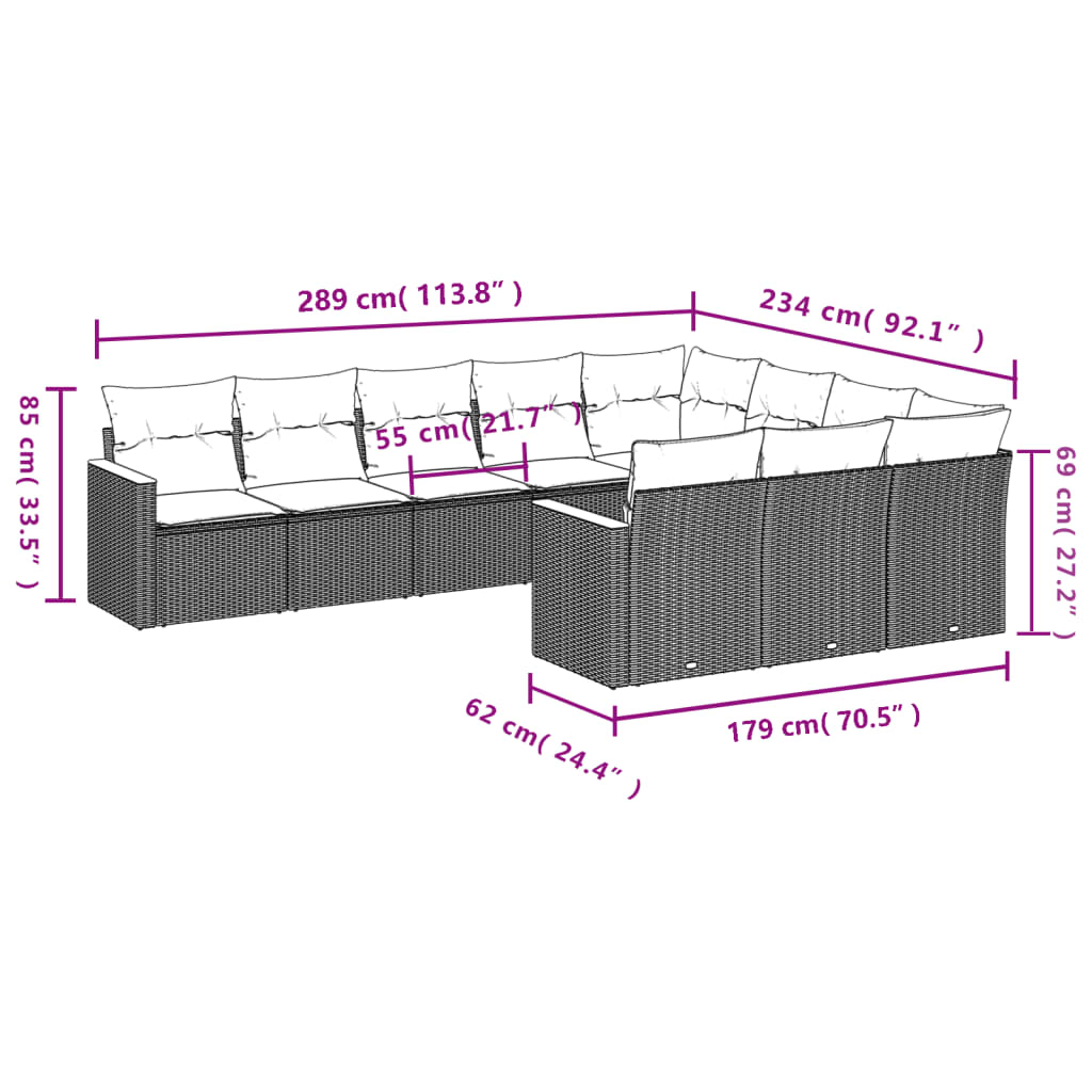 vidaXL Salon de jardin 10 pcs avec coussins beige résine tressée