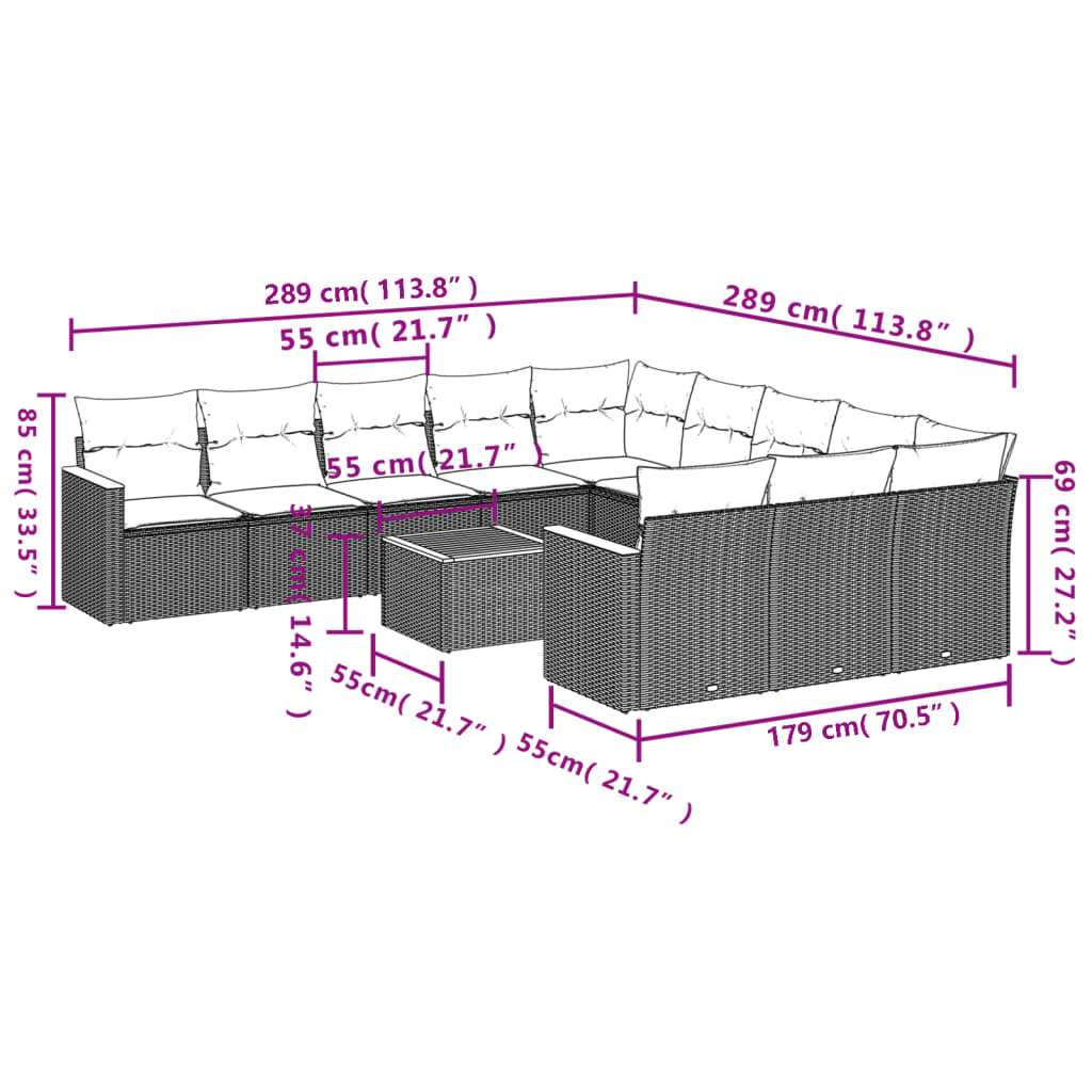 vidaXL Ensemble de canapés de jardin 12 pcs avec coussins Noir Résine tressée