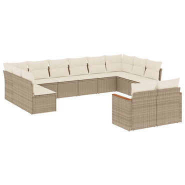 vidaXL Salon de jardin 12 pcs avec coussins résine tressée beige