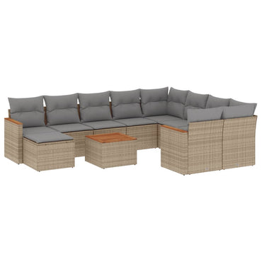 vidaXL 11-tlg. Garten-Sofagarnitur mit Kissen Beige Poly Rattan