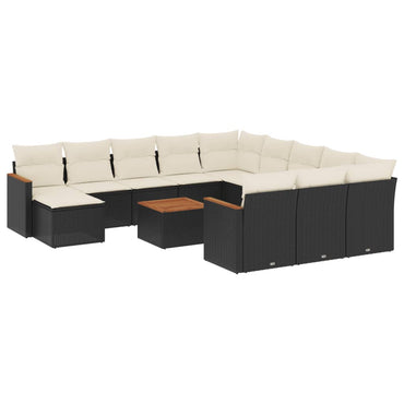 vidaXL Ensemble de canapés de jardin 13 pièces avec coussins résine tressée noire