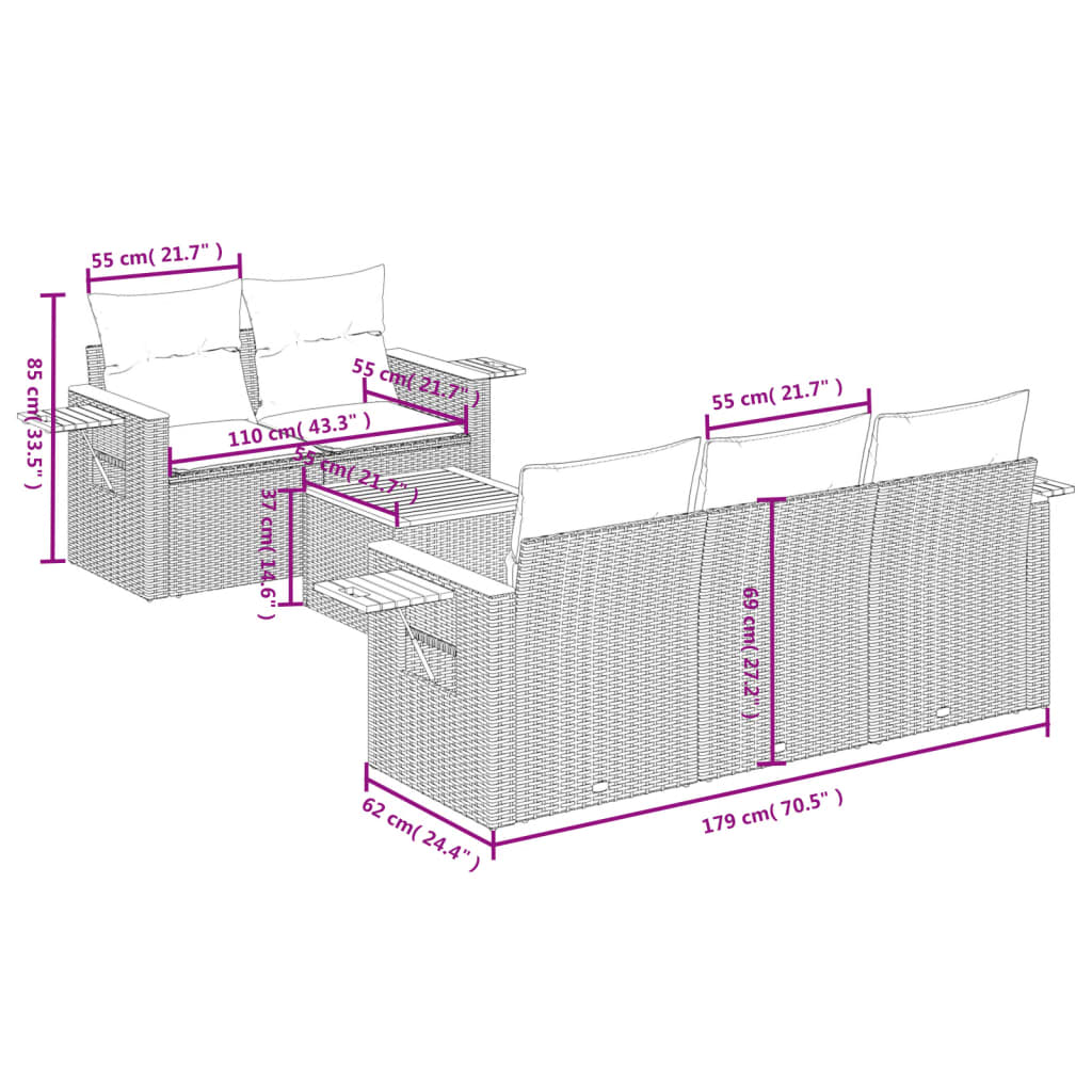 vidaXL Salon de jardin 6 pcs avec coussins Noir Résine tressée