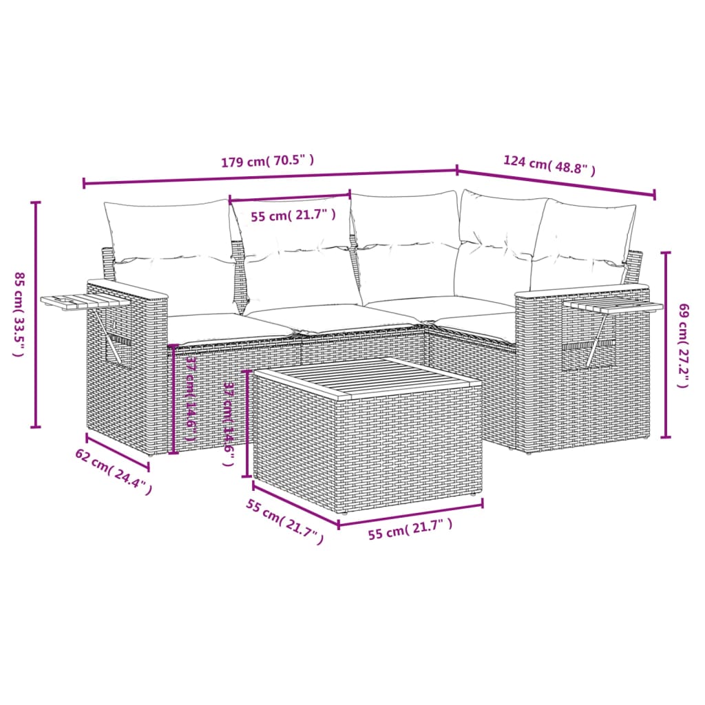 vidaXL Ensemble de canapés de jardin 5 pcs avec coussins Beige résine tressée