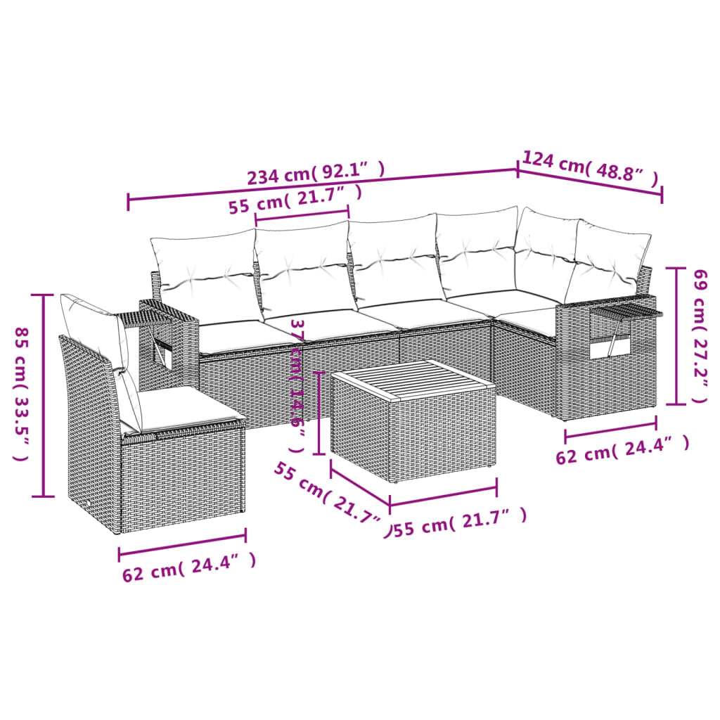 vidaXL Ensemble de canapés de jardin 7 pcs avec coussins Gris Résine tressée