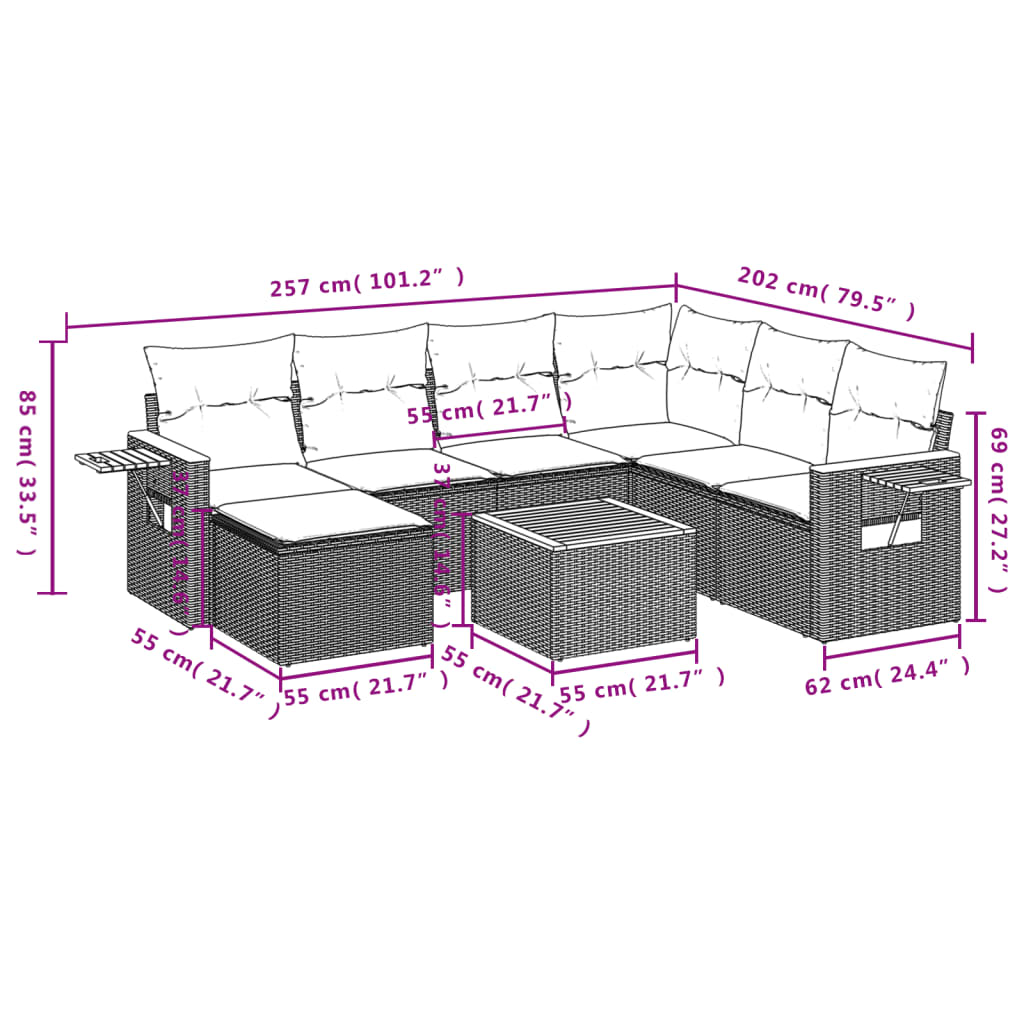 vidaXL Ensemble de canapés de jardin 8 pièces avec coussins résine tressée noir