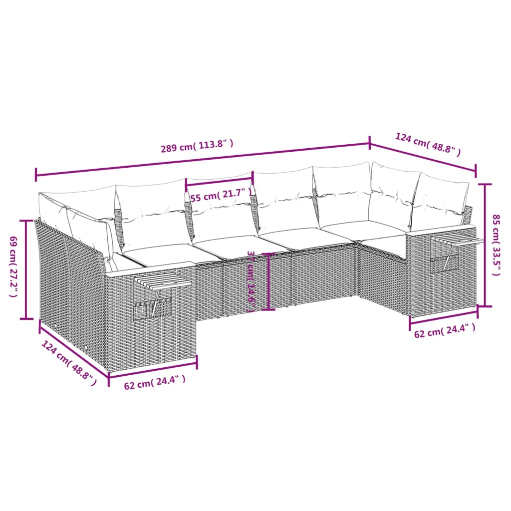 vidaXL Salon de jardin 7 pièces avec coussins en résine tressée beige