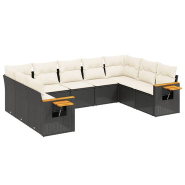 vidaXL Salon de jardin 9 pcs avec coussins Noir Résine tressée