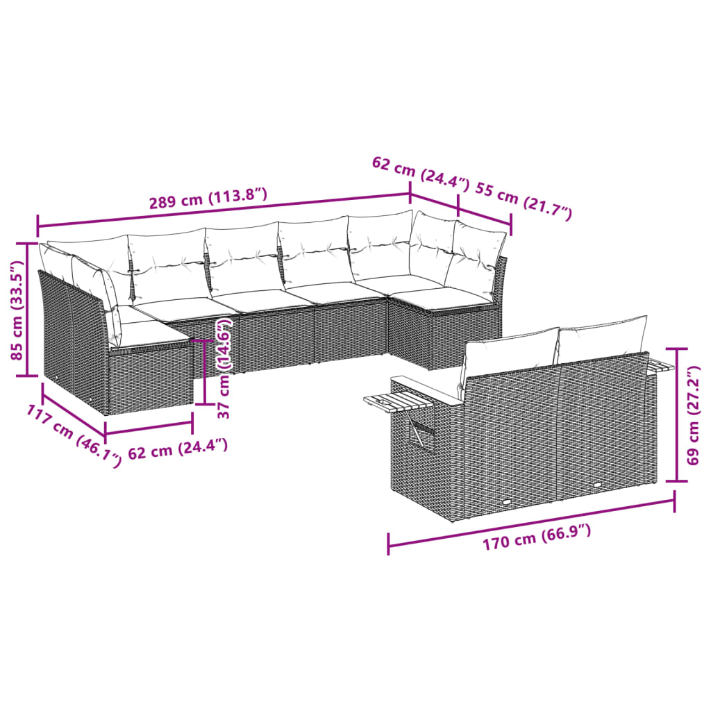 vidaXL Salon de jardin 9 pcs avec coussins Noir Résine tressée