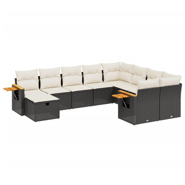 vidaXL Salon de jardin 10 pcs avec coussins Noir Résine tressée