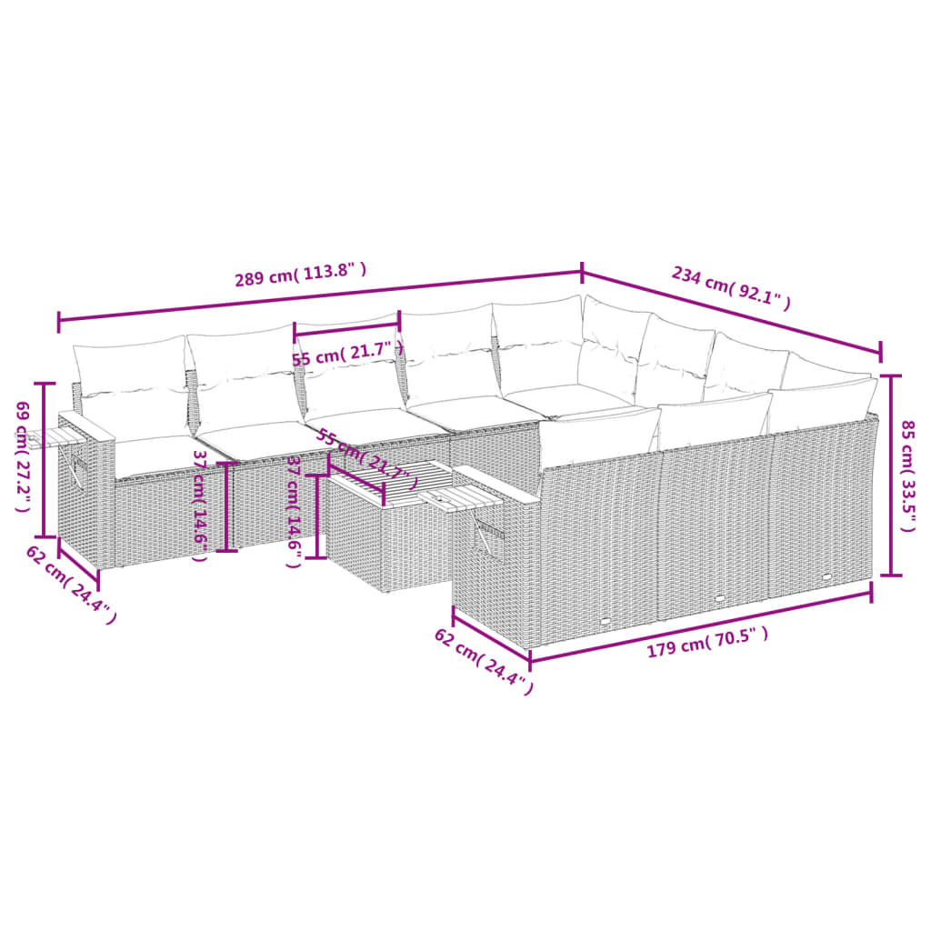 vidaXL Ensemble de canapés de jardin 11 pcs avec coussins en résine tressée gris
