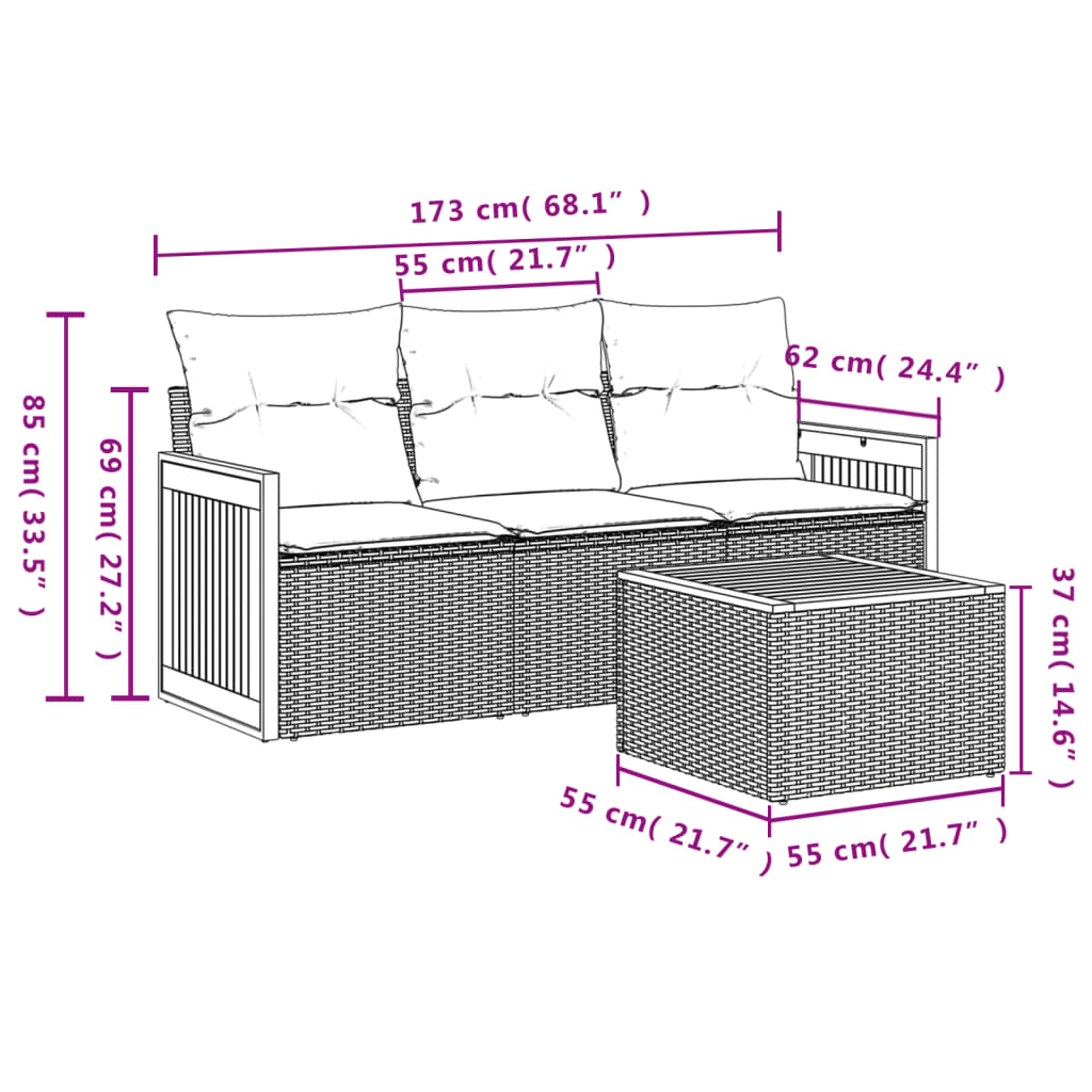 vidaXL 4-tlg. Garten-Sofagarnitur mit Kissen Beige Poly Rattan