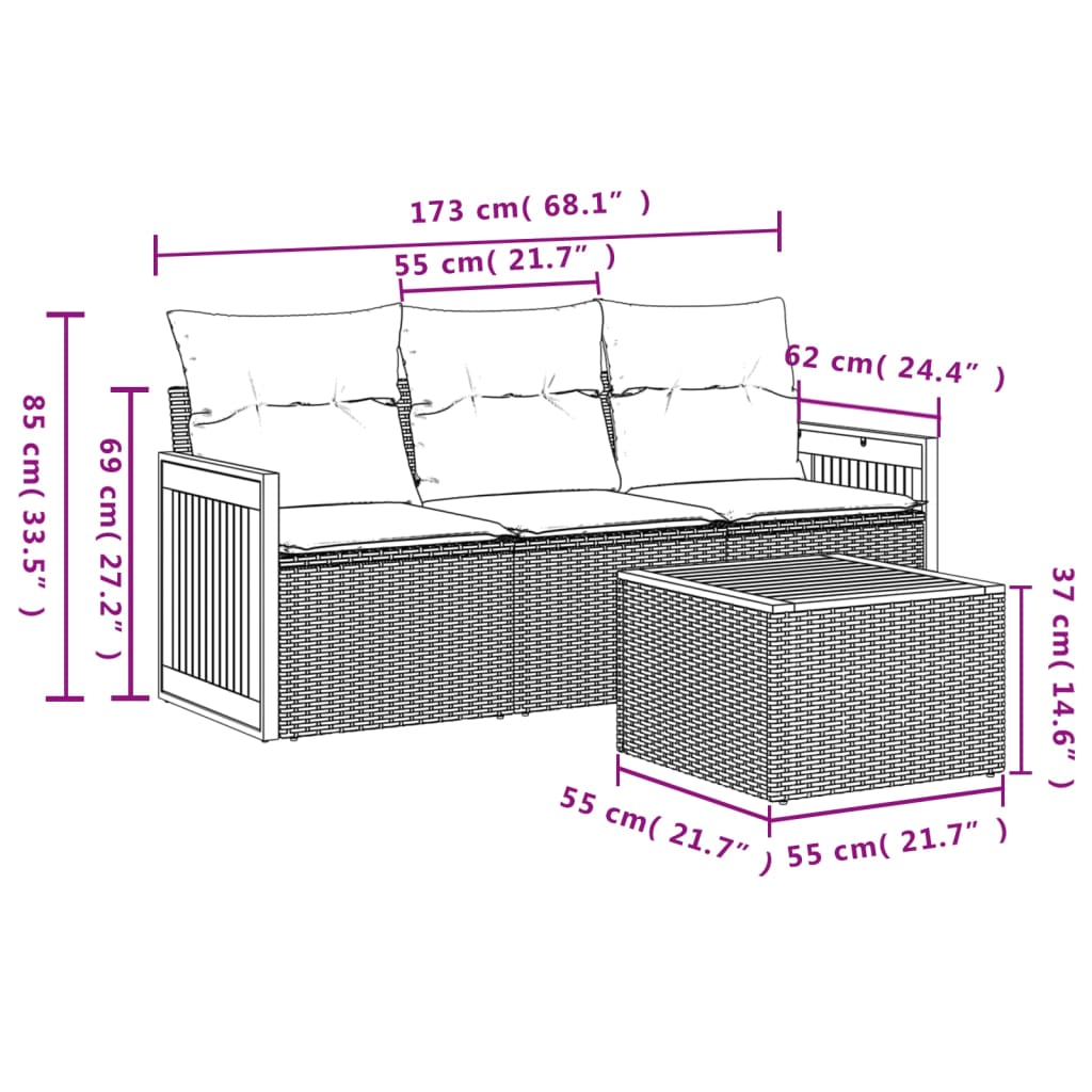 vidaXL 4-tlg. Garten-Sofagarnitur mit Kissen Beige Poly Rattan