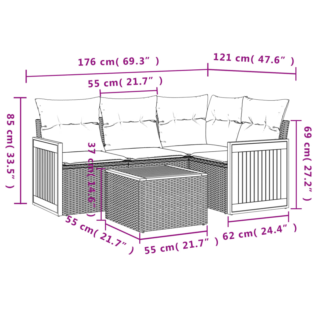 vidaXL 5-tlg. Garten-Sofagarnitur mit Kissen Beige Poly Rattan