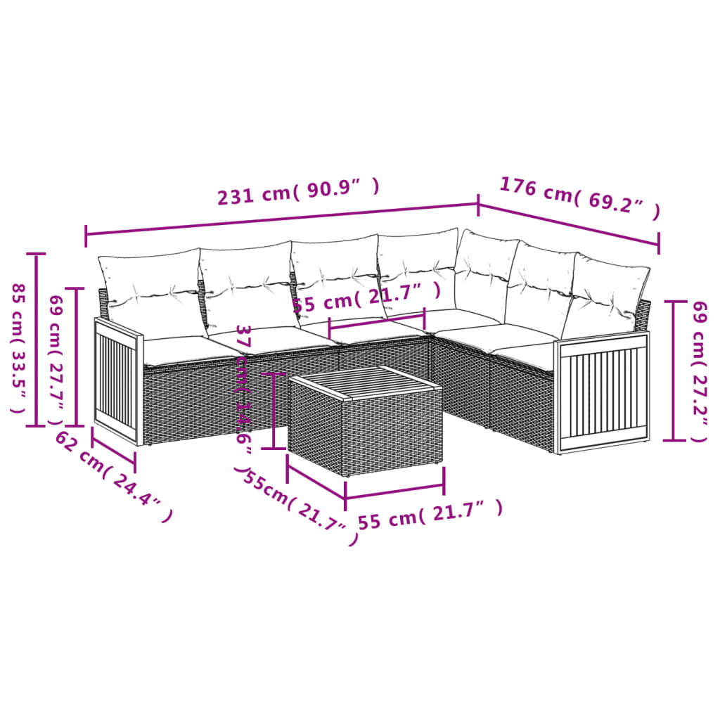 vidaXL Salon de jardin 7 pièces avec coussins en résine tressée beige