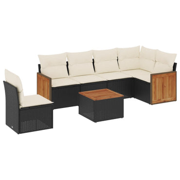 vidaXL Salon de jardin 7 pcs avec coussins Noir Résine tressée