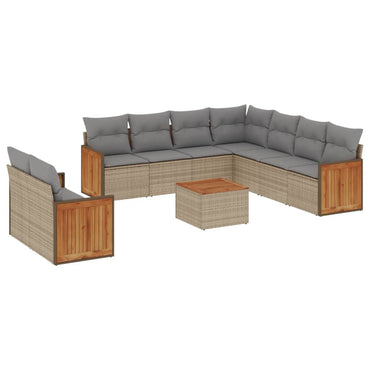 vidaXL Salon de jardin 10 pcs avec coussins beige résine tressée
