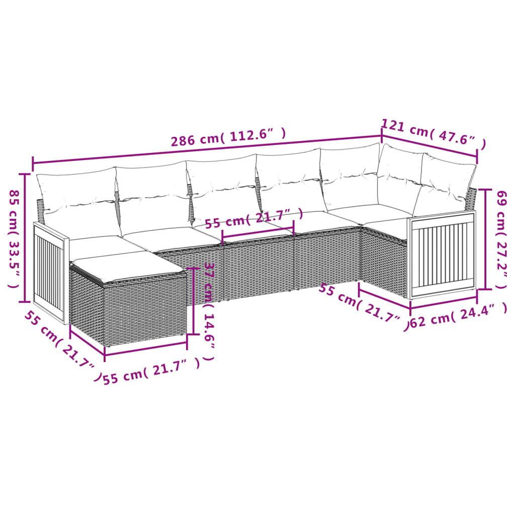 vidaXL Ensemble de canapés de jardin 7 pcs avec coussins Gris Résine tressée