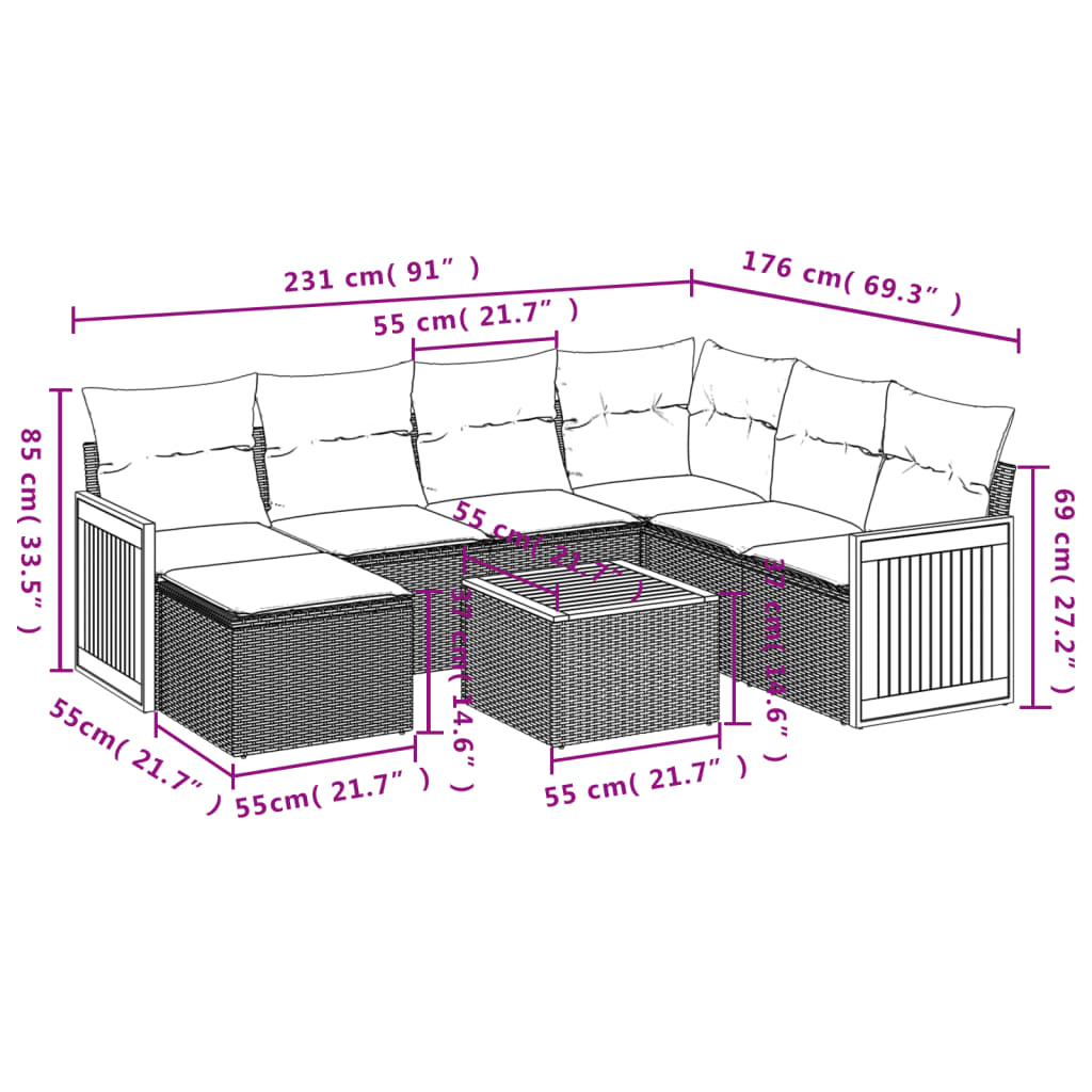 vidaXL 8-tlg. Garten-Sofagarnitur mit Kissen Grau Poly Rattan
