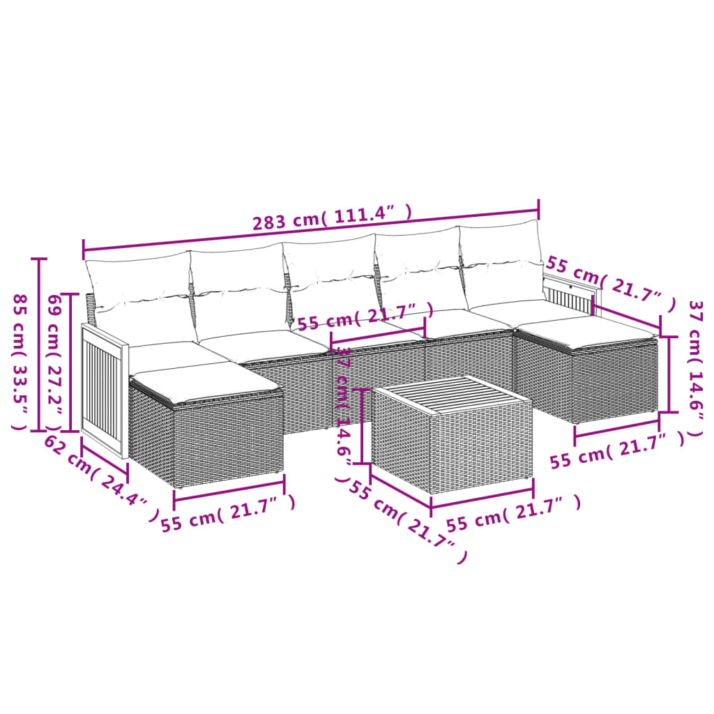 vidaXL Ensemble de canapés de jardin 8 pièces avec coussins en résine tressée grise