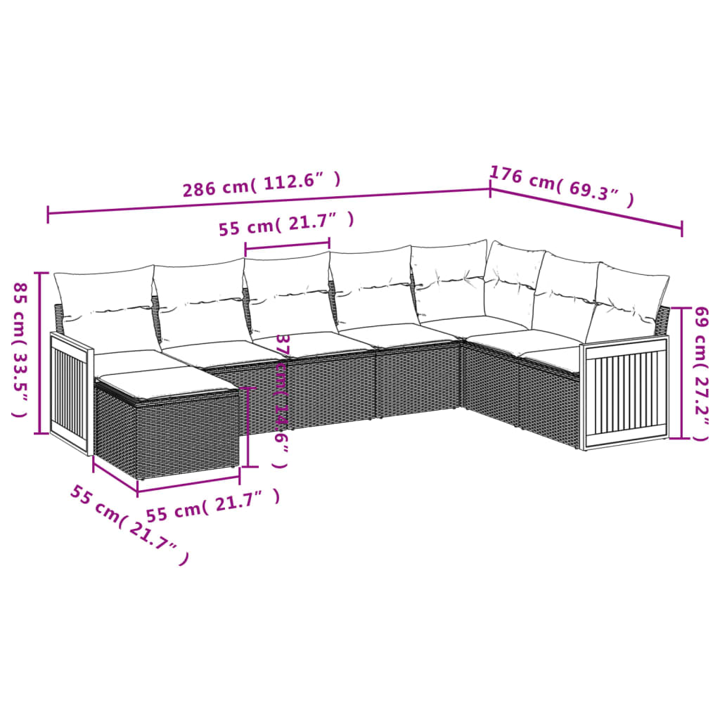 vidaXL 8-tlg. Garten-Sofagarnitur mit Kissen Beige Poly Rattan