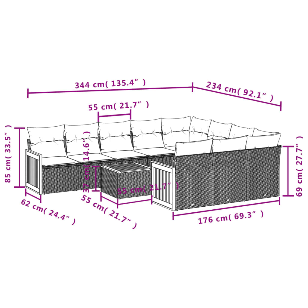 vidaXL Ensemble de canapés de jardin 11 pcs avec coussins en rotin synthétique beige