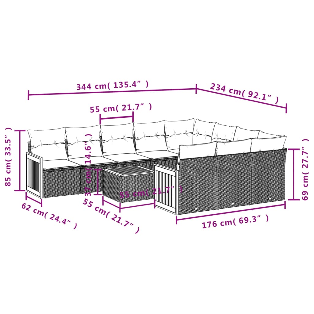 vidaXL Ensemble de canapés de jardin 11 pcs avec coussins en résine tressée gris