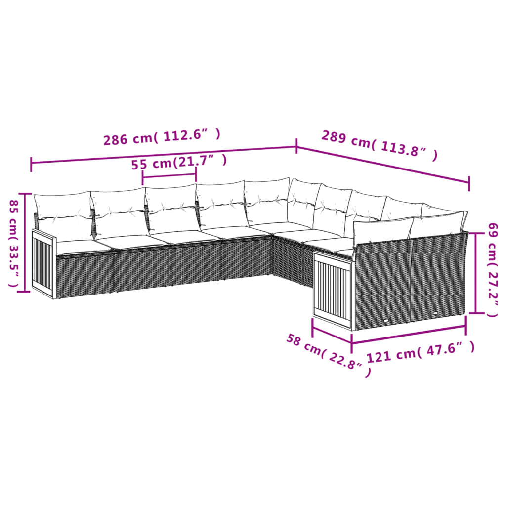 vidaXL Salon de jardin 10 pcs avec coussins Noir Résine tressée