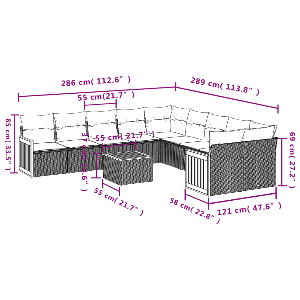 vidaXL Salon de jardin 11 pcs avec coussins Noir Résine tressée