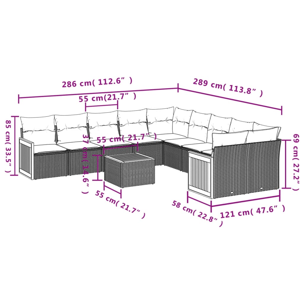vidaXL Ensemble de canapés de jardin 11 pcs avec coussins en rotin synthétique beige