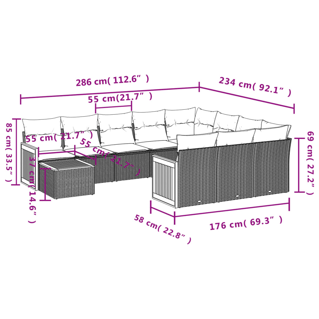 vidaXL Ensemble de canapés de jardin 11 pcs avec coussins en résine tressée gris