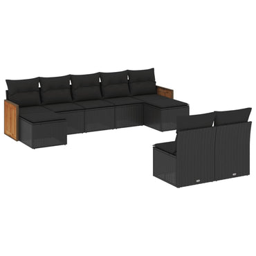 vidaXL Salon de jardin 9 pcs avec coussins Noir Résine tressée