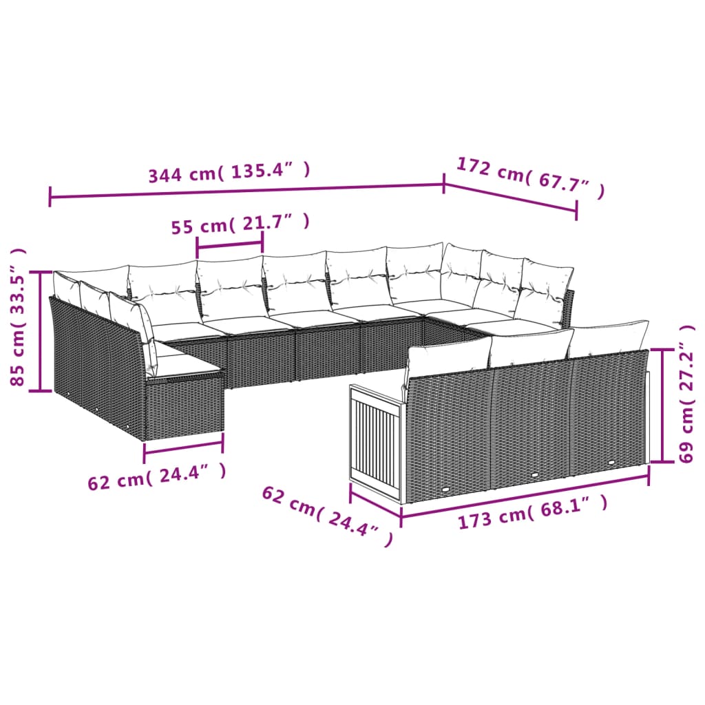 vidaXL Ensemble de canapés de jardin 13 pièces avec coussins résine tressée noire