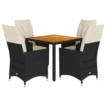 vidaXL 5-tlg. Garten-Essgruppe mit Kissen Schwarz Poly Rattan