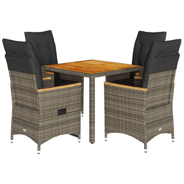 vidaXL 5-tlg. Garten-Essgruppe mit Kissen Grau Poly Rattan