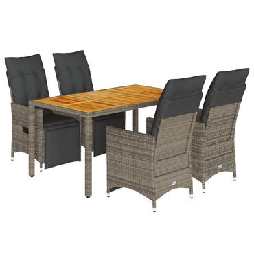 vidaXL 5-tlg. Garten-Bistro-Set mit Kissen Grau Poly Rattan