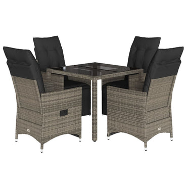 vidaXL 5-tlg. Garten-Bistro-Set mit Kissen Grau Poly Rattan