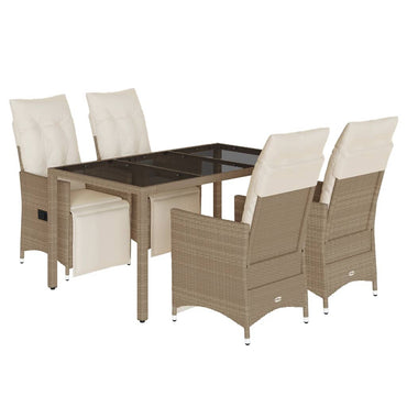 vidaXL 5-tlg. Garten-Bistro-Set mit Kissen Beige Poly Rattan