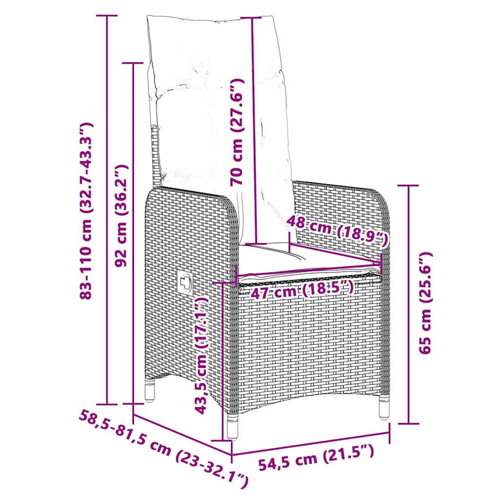 vidaXL 5-tlg. Garten-Bistro-Set mit Kissen Grau Poly Rattan