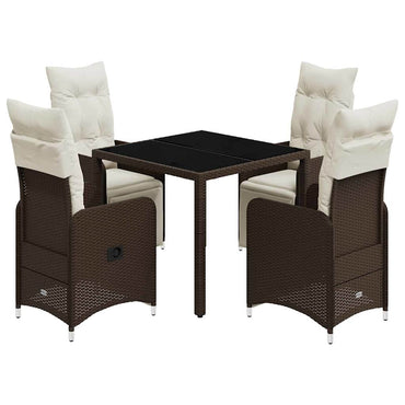 vidaXL 5-tlg. Garten-Bistro-Set mit Kissen Braun Poly Rattan