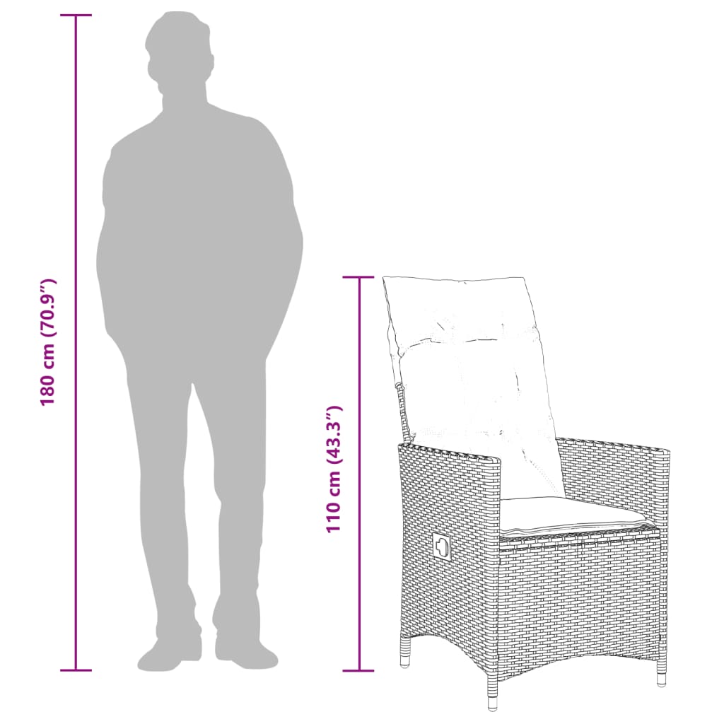 9-tlg. Garten-Bistro-Set mit Kissen Grau Poly Rattan