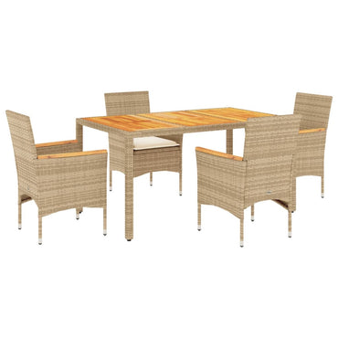 vidaXL 5-tlg. Garten-Essgruppe mit Kissen Beige Poly Rattan Akazie