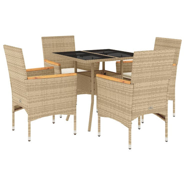 vidaXL 5-tlg. Garten-Essgruppe mit Kissen Beige Poly Rattan und Glas