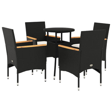 vidaXL 5-tlg. Garten-Essgruppe mit Kissen Schwarz Poly Rattan und Glas