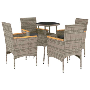vidaXL 5-tlg. Garten-Essgruppe mit Kissen Grau Poly Rattan und Glas