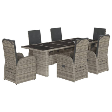 vidaXL 7-tlg. Garten-Essgruppe mit Kissen Grau Poly Rattan