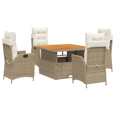 vidaXL 5-tlg. Garten-Essgruppe mit Kissen Beige Poly Rattan