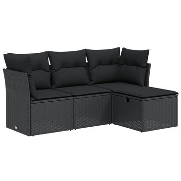 vidaXL 4-tlg. Garten-Sofagarnitur mit Kissen Schwarz Poly Rattan