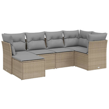 vidaXL 6-tlg. Garten-Sofagarnitur mit Kissen Beige Poly Rattan