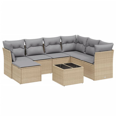 vidaXL 8-tlg. Garten-Sofagarnitur mit Kissen Beige Poly Rattan